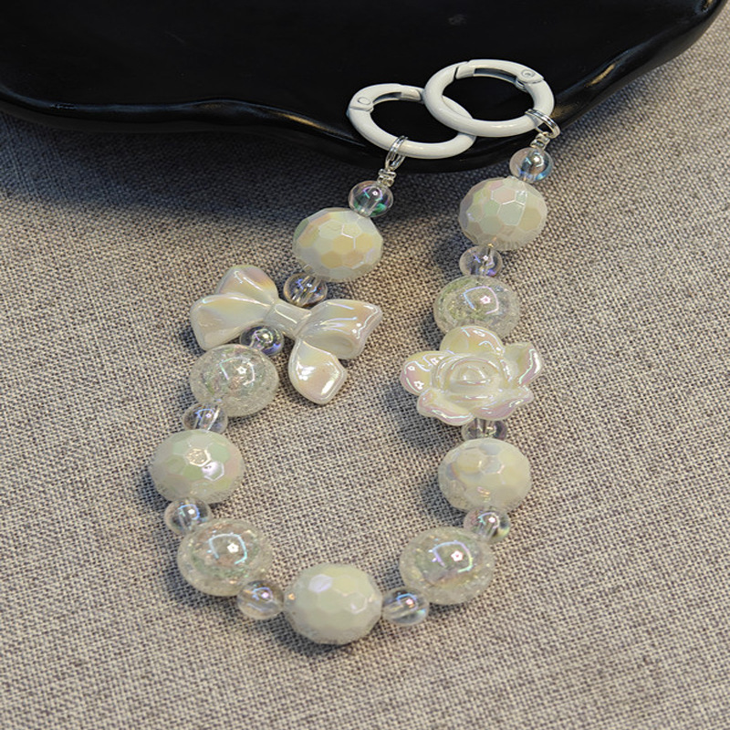 Colgante decorativo para teléfono con lazo de camelia colorido, cadena de bolso con cuentas, estilo fresco de verano image 5