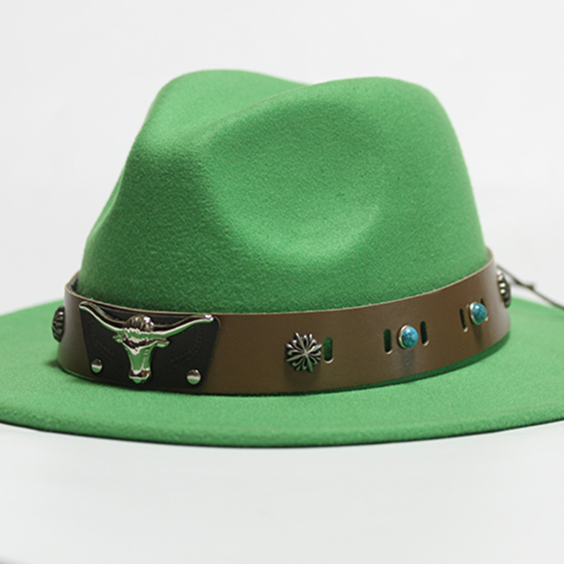 Nuevo sombrero Pu Correa remachada sombrero con sombrero vaquero de piedra elástica sombrero de fieltro cinturón de tejido modelo Pu sombrero con accesorios
