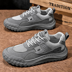 工作男鞋夏季透氣輪胎底防滑上班網面鞋男士工地幹活耐磨勞保網鞋