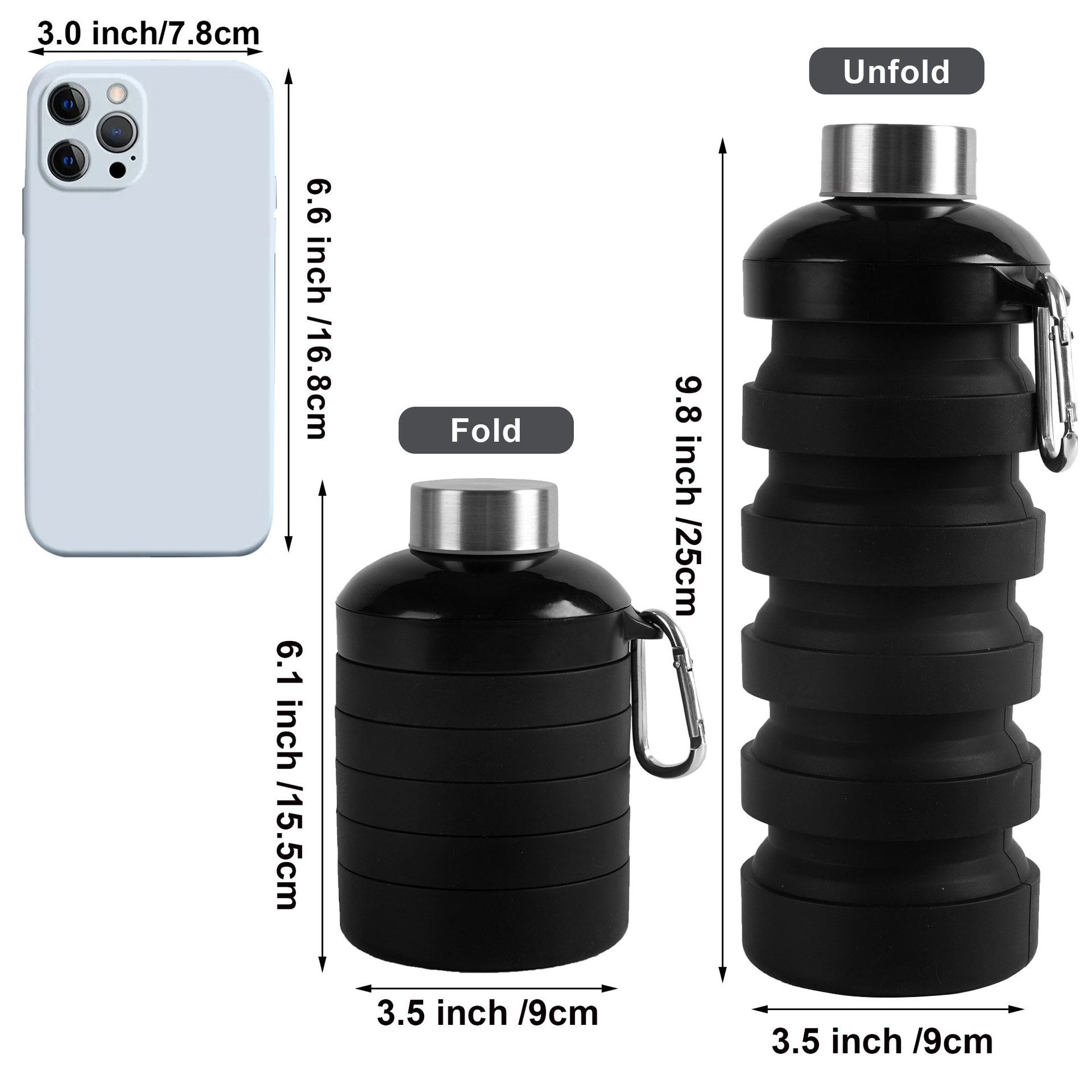De silicona de gran capacidad plegable taza de agua al aire libre viajes ciclismo deportes botella de agua retráctil botella de agua de silicona plegable