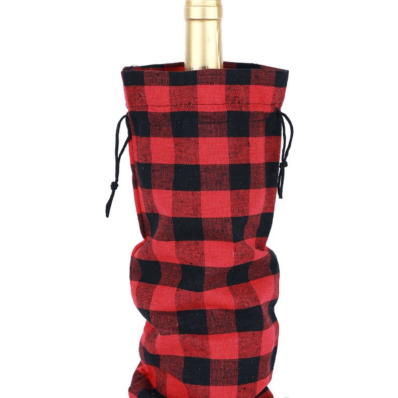 Bolsillo de vinos de Navidad Plaid Set bolsillo de vinos de Navidad bolsillo de algodón bolsillo de botella de vino en stock