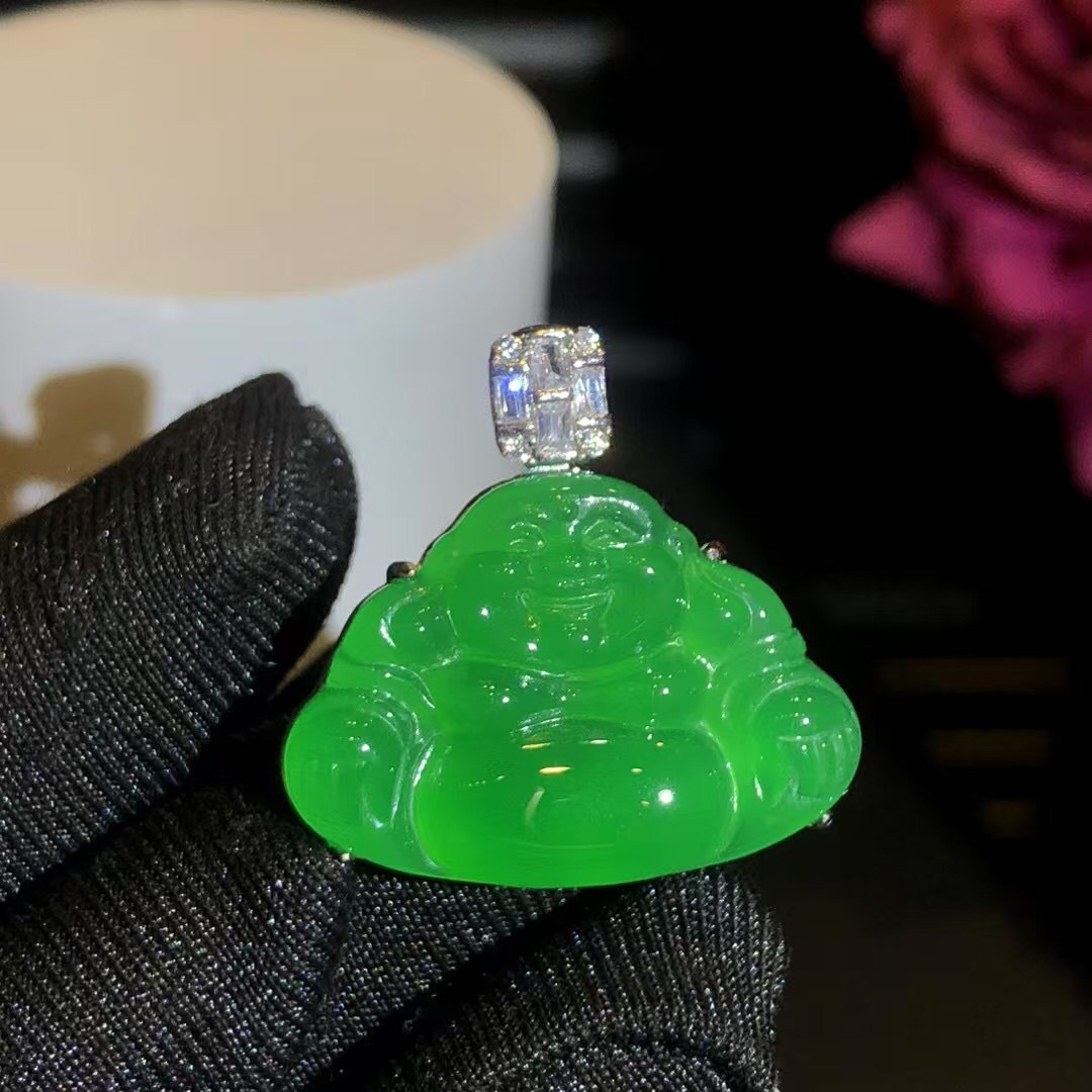 S 상감 된 틈새 자연 녹색 칼세도니 단순 올 매치 여성 보석 MAITREYA BUDDHA CHAIN BUDDHA PENDANT