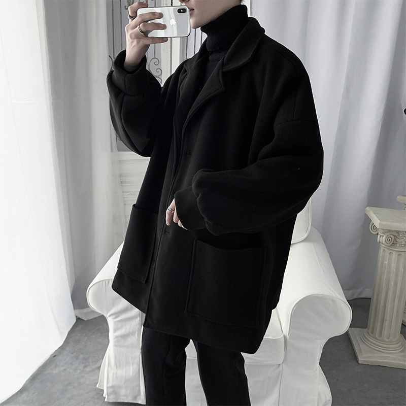 Otoño e invierno trench coat estilo coreano de los hombres de longitud media de Hong Kong estilo traje nuevo Ruan guapo abrigo de lana