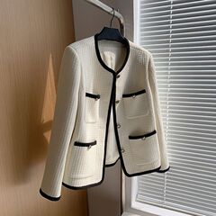 大码新款外套女小香风韩版圆领撞色粗花呢上衣宽松时尚百搭外套女