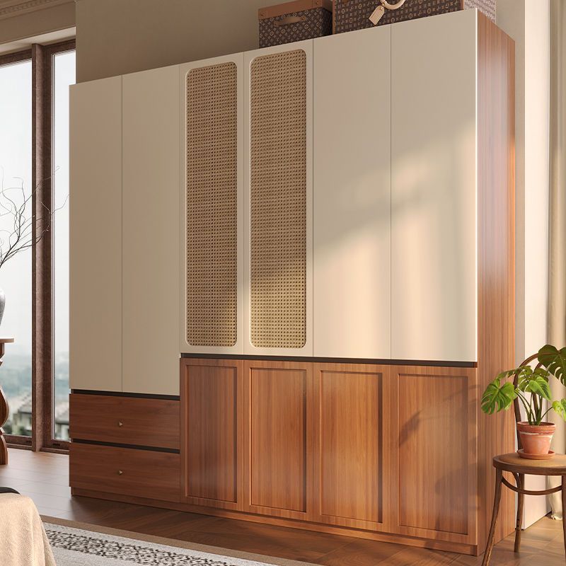 Medieval Style Segmented Solid Wood Rattan Wardrobe with One Door to the Top Without Handles Modern Simple European Pine Board Wardrobe Ready for Sale