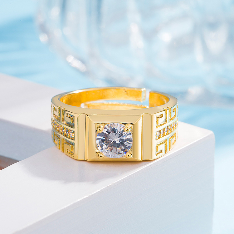 Offener, vergoldeter Ehering mit Diamanten und Zirkonia für Paare und Damen, Herrenring_voghion.com