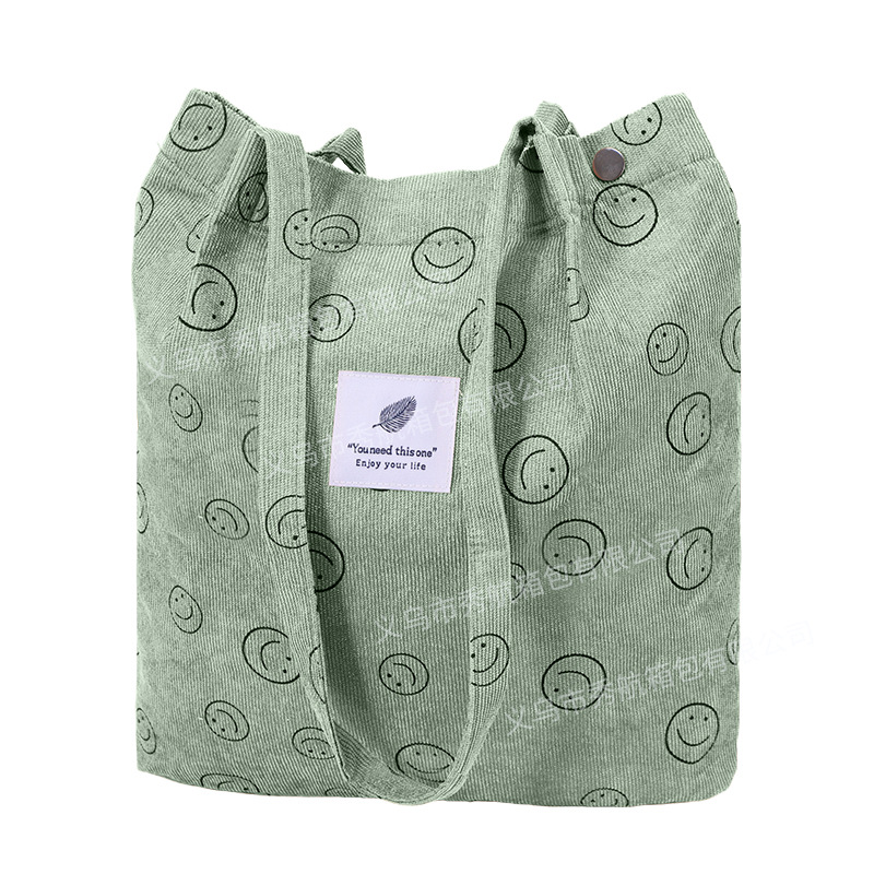 Bolso de lona de pana simple estilo ins Bolso de lona con doble hombro Bolso de almacenamiento de viaje Bolso femenino Bolso de hombro