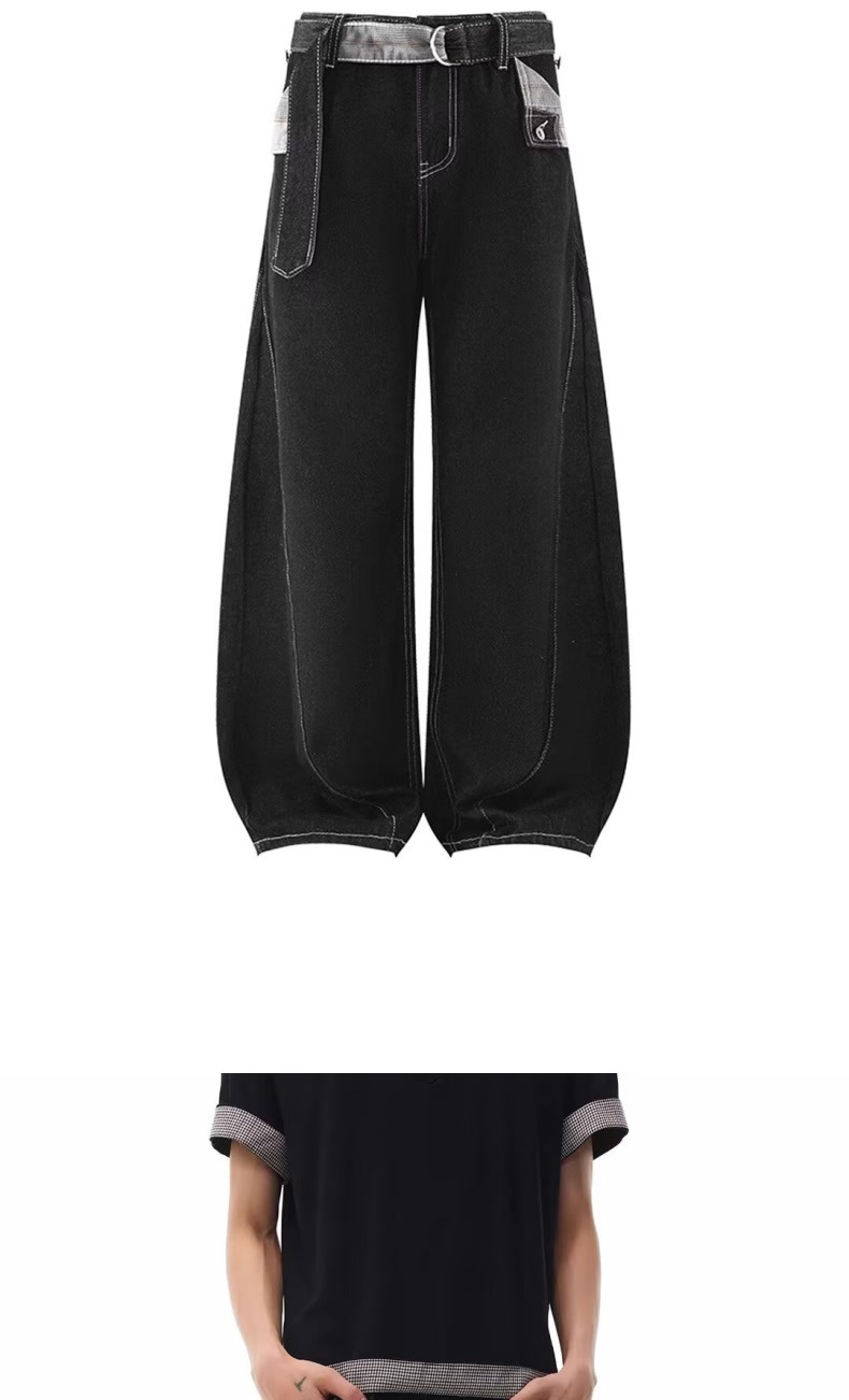 High Waist Flowy Denim Jeans Unisex Lightweight Black Trousers_voghion.com