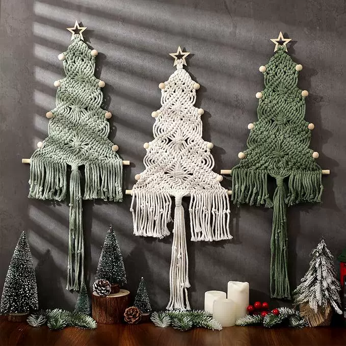 handmade cotton rope macramé Christmas tree wall hanging, tassel decoration, 26×15×2 cm