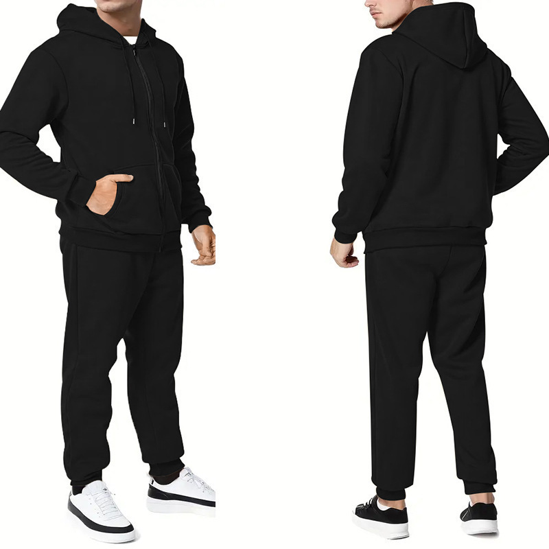 Transfronterizo Amazon nuevo chaqueta hombre otoño invierno pantalones casuales de dos piezas con cremallera encapuchada de color sólido Cardigan para hombres