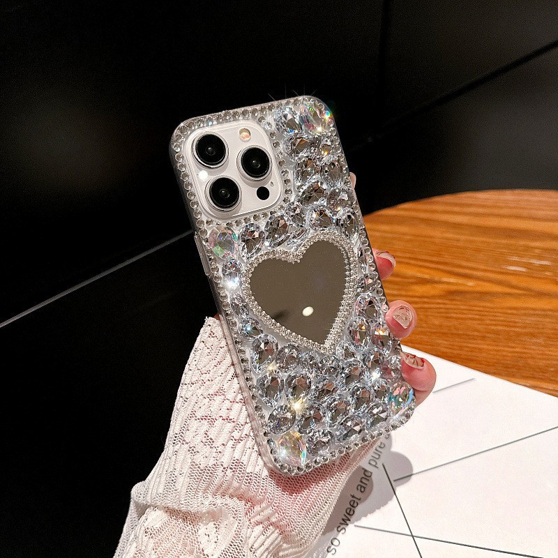 Love Mirror Case Suitable for Samsung S25 S26 Luxury Rhinestone Samsung A32 A34 Phone Case Simple Anti-Drop
