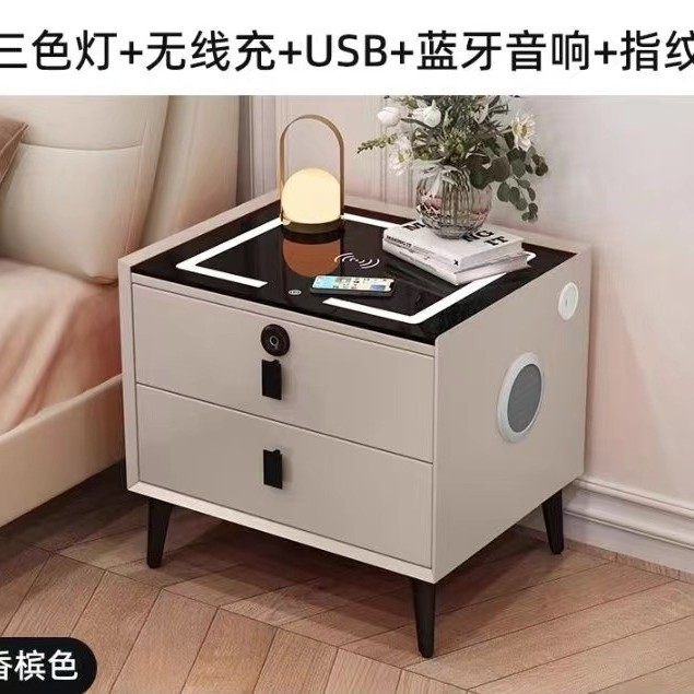 [카키] 무선충전 + 3색 주변광 + USB 충전 인터페이스 + 블루투스 듀얼 스피커 + 지문 잠금 장치