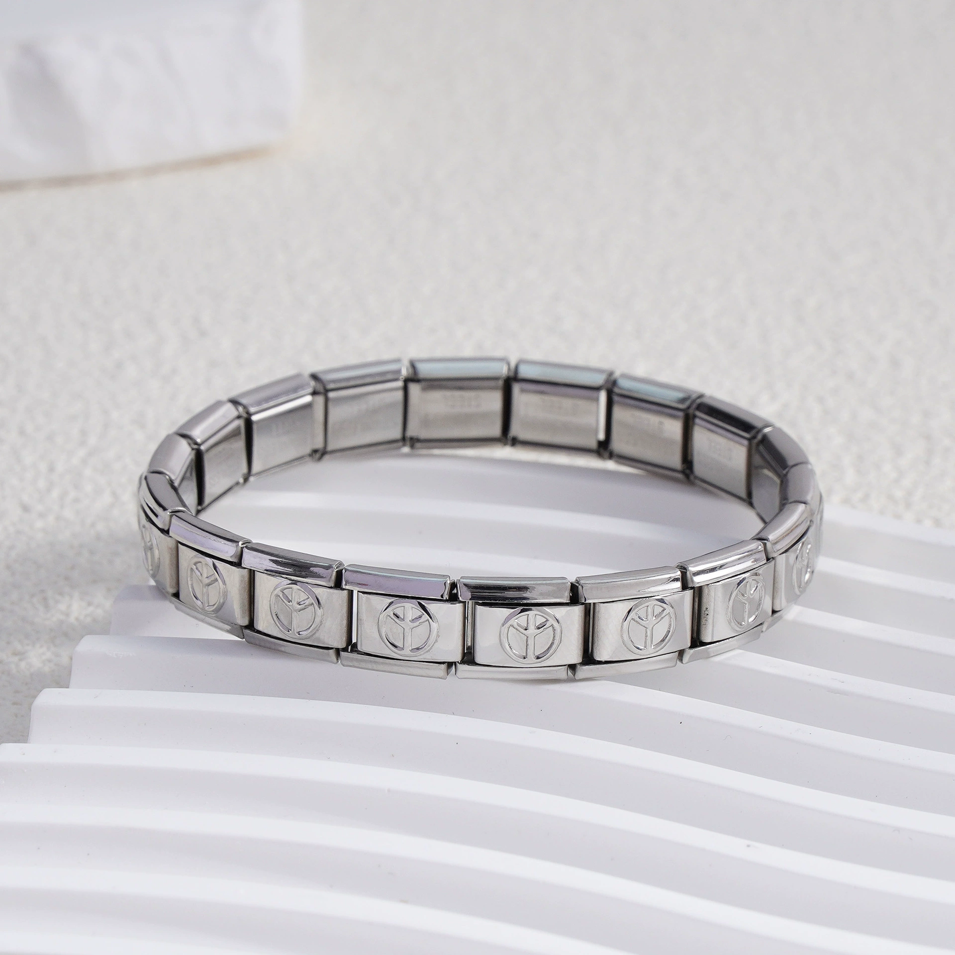 stainless steel bracelet, removable elastic link watch strap, italian european style, assorted charms