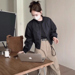 休闲短款圆领棒球服外套女韩版宽松显瘦洋气百搭小个子夹克上衣潮