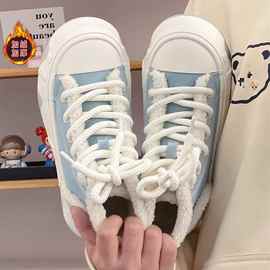 秋冬季加绒加厚棉鞋高帮帆布鞋女2025年新款保暖二棉鞋运动板鞋子