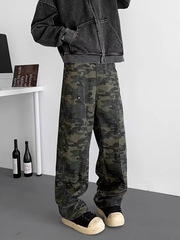 美式高街迷彩工装牛仔裤男秋季新款ins潮嘻哈宽松机能风休闲长裤