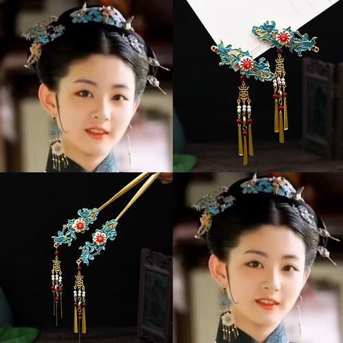 New style qipao Hanfu head accessory, jadeite blue ancient costume flowing silk hairpin, handmade hair comb accessory, traditional Chinese style hair decoration