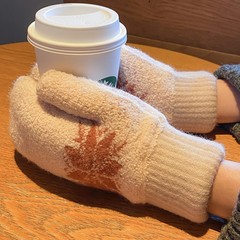 加绒加厚ins雪花手套冬季女保暖防风防寒学生户外骑车骑行连指潮