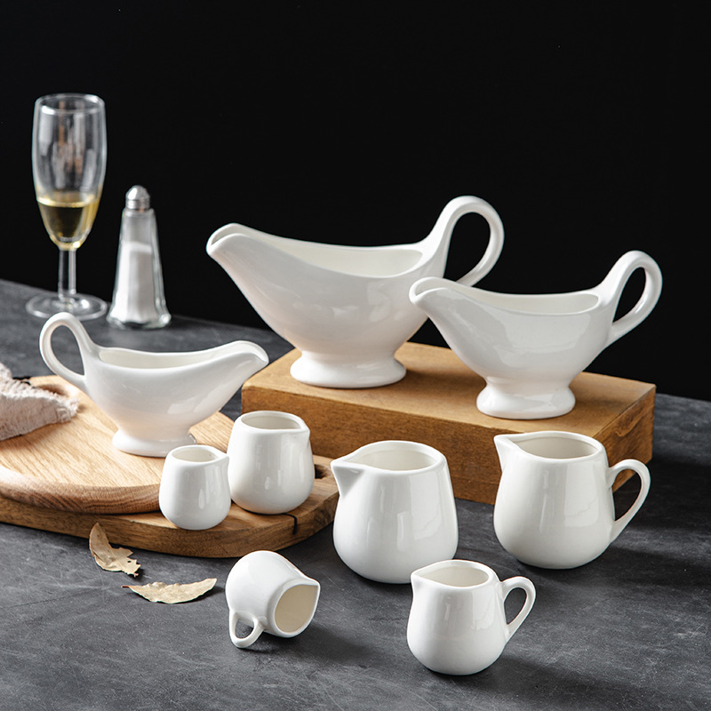 Ceramic Milk Jug with Handle, No Handle, Pure White, Simple Design, Small Milk Cup, Milk Spoon, Sauce Pitcher, Steak Sauce Container