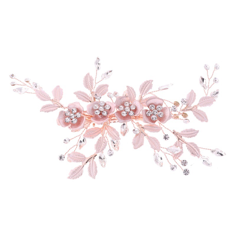 Accesorios para el cabello de novia, muy vendidos en el extranjero, accesorios de boda retro Xiuhe, pinzas laterales, pinzas para el cabello con hojas florales hechas a mano, pinzas de pico de pato