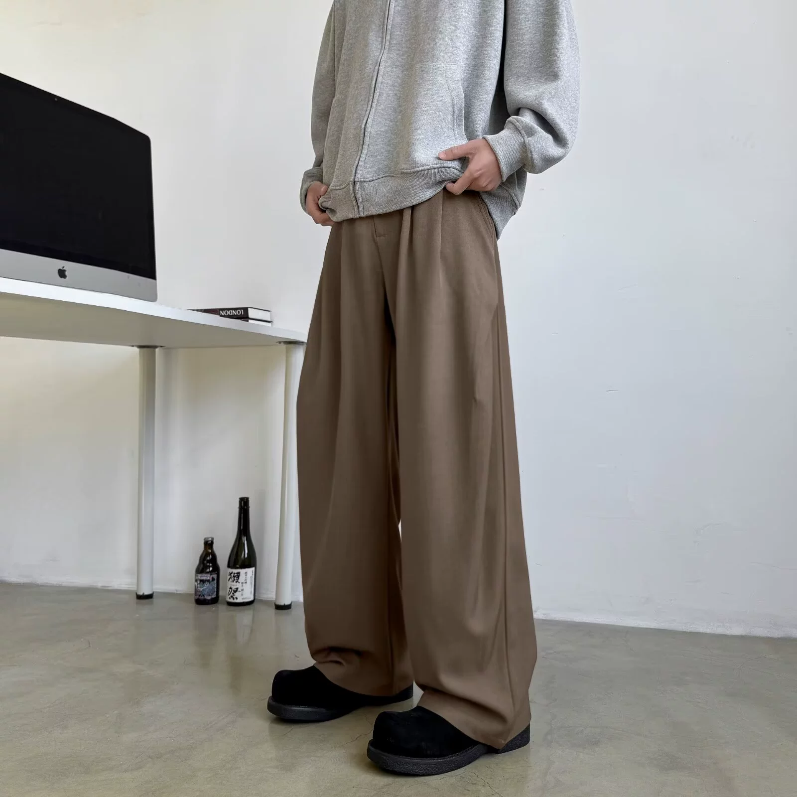 Наполи драпированные брюки мужские нишевый дизайн на липучке корейская версия универсальные повседневные широкие брюки-сабы