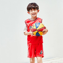 儿童夏款篮球服男女童假两件短袖短裤套装运动服幼儿园表演服球衣