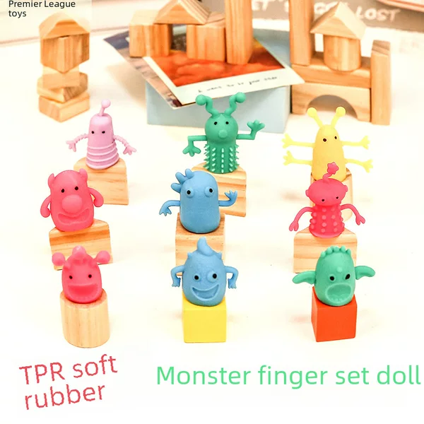 Cross-border tpr soft glue monster finger doll mini Halloween toy storytelling interactive props decompression