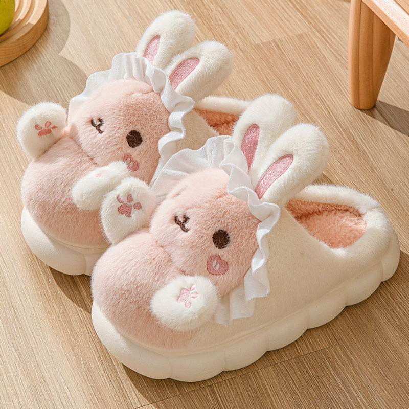 新款可爱抱抱兔女生冬季拖鞋高颜值洋气公主风超厚防冻居家外穿