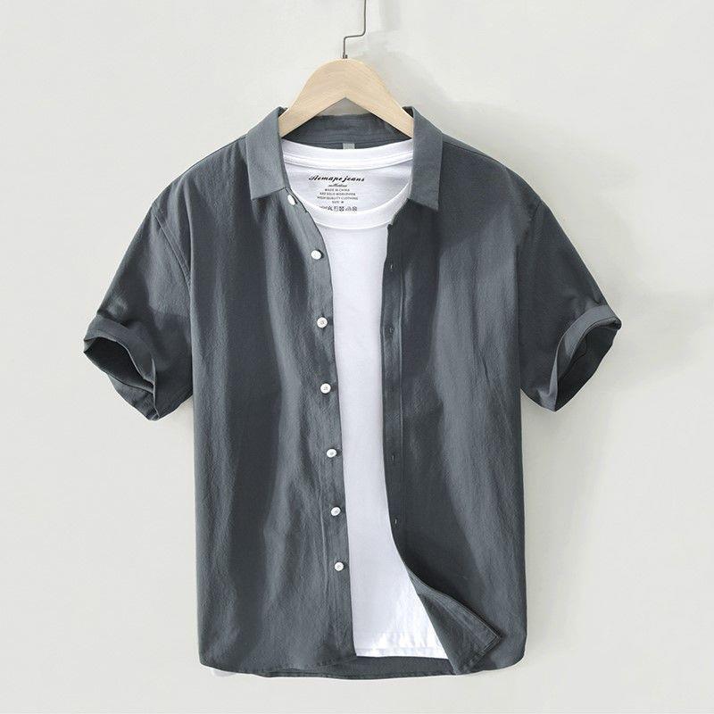 Camisa Oxford de manga corta Camisa delgada de verano de marca de moda para hombres Camisa de media manga de moda coreana suelta casual