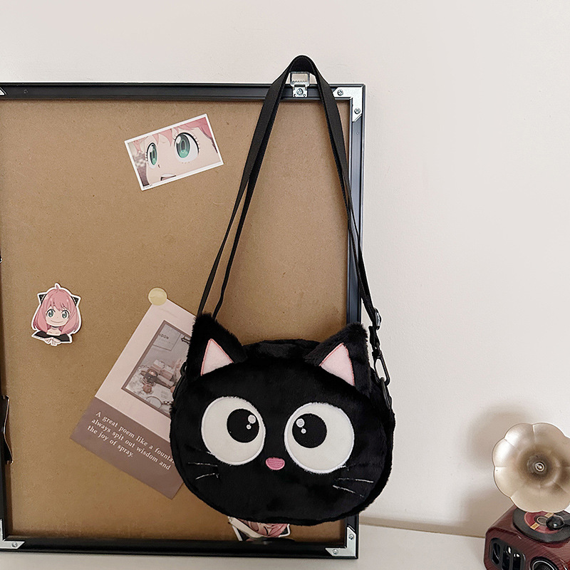 Cartoon Cute Crossbody Bag Women's Autumn New Canvas Casual Kitten Shoulder Bag Mini Mobile Phone Bag