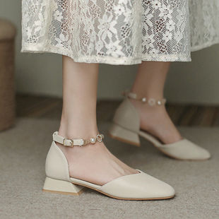 Baotou Sandals Women's Fairy Style 2025 Summer New Korean Style Easiest for Match Gentle Mary Jane Low Thick Heel Shoes for Women