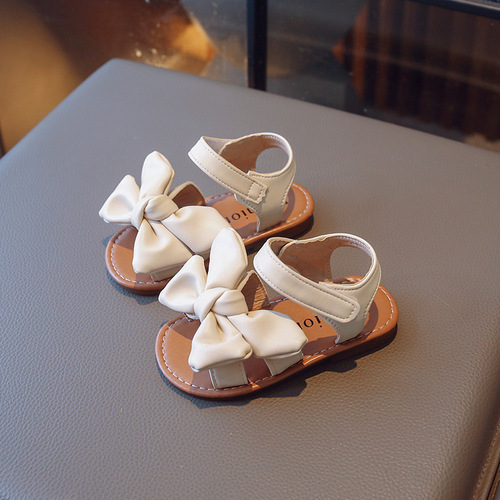 Girls' Summer 2025 Korean Version Little Kids Butterfly Knot Princess Shoes Soft Sole Baby Beach Shoes