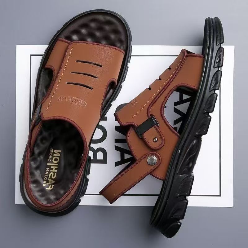 Verano nuevas sandalias para hombres zapatillas no olor pies suaves antideslizantes suela gruesa resistente al desgaste conducir papá de doble uso hombre cómodo