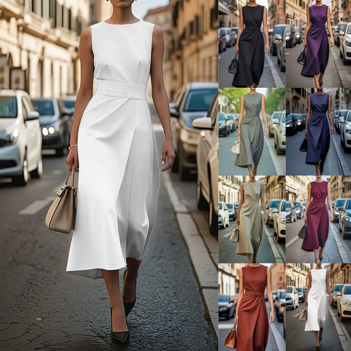 2025 новая внешнеторговая трансграничная независимая станция Amazon лето без рукавов с круглым вырезом модное повседневное длинное платье женщина