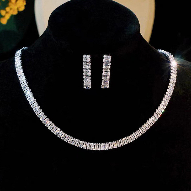 42g Weight Artificial Rhinestones Inlay Material Jewelry Set Classification Earrings + Necklace Quantity Holiday, Banquet Occasion Copper Material Geometric Pattern Women's Gender Plating Design Simple Style Style Copper Plating Geometric Artificial Rhinestones Jewelry Set 13