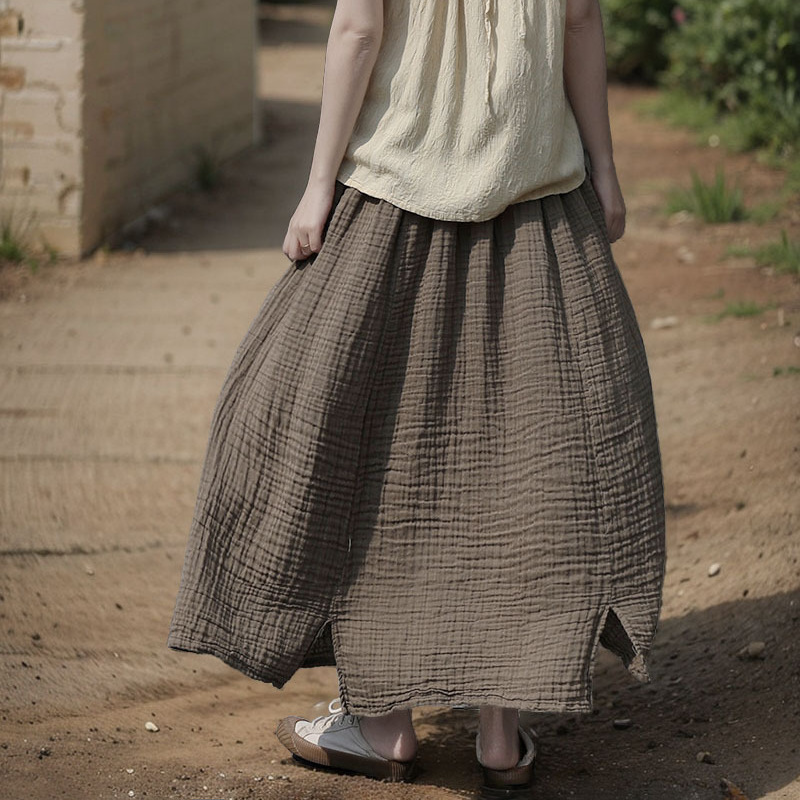 Shan Qian Nian Yi Spring & Fall Design Baby Cotton Texture Simple Natural Wrinkled Elegant Half-Length Skirt Shan Qian Nian Yi Spring & Fall Design Baby Cotton Texture Simple Natural Wrinkled Elegant Half-Length Skirt