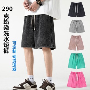 Cross-Border Trendy Brand Fried Snowflake Retro Washed Distressed Shorts Pure Cotton Casual Batik Five-Quarter Pants Custom Printed Logo