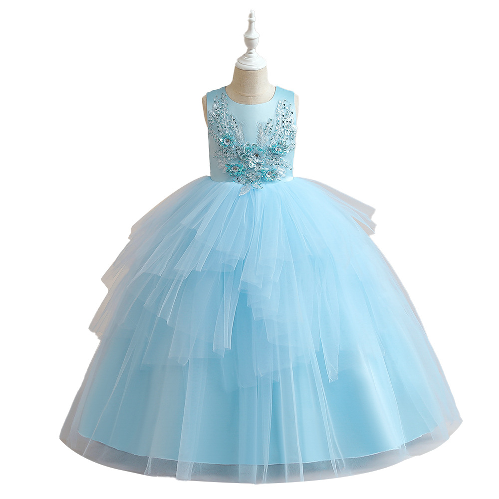 Vestido de niña de Amazon, vestido de princesa de tul de malla, disfraz para actuación de piano, stock transfronterizo disponible