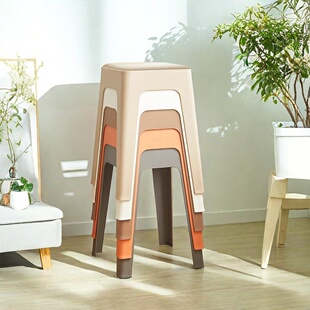 Stool Plastic Thickened Household Stackable Soft-Packed Square Stool Modern Simple Living Room Dining Table High Bench Restaurant Chair