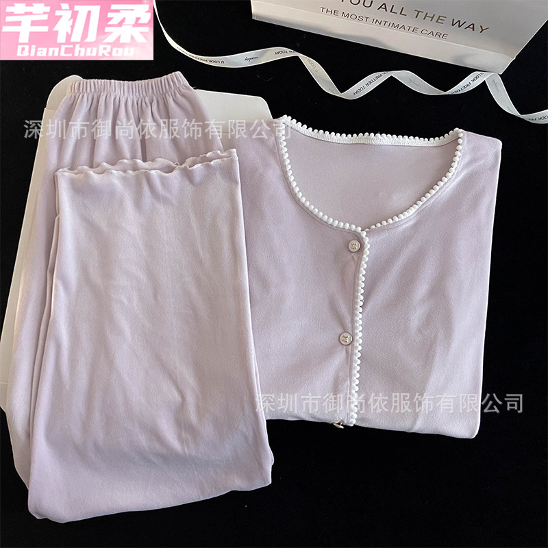 Island Velvet Pajamas for Women Spring, Autumn and Winter 2025 New Thin Velvet Warm Long-Sleeved Home Clothes Set Thickeneded and High-End