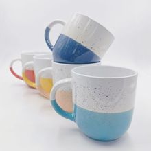 大容量彩色陶瓷大汤杯早餐牛奶杯简约星点釉双色拼接色陶瓷杯外贸
