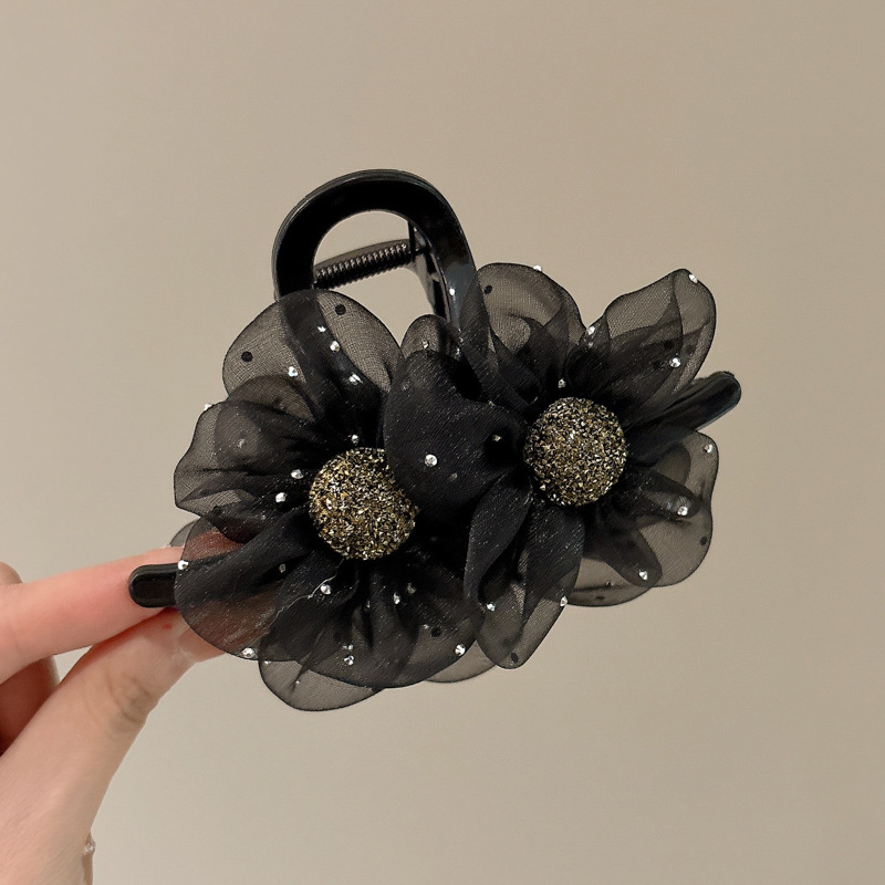 Mesh diamante de flores de sol agarrar clips temperamento de alto nivel cabeza de mujer cabeza de tiburón clips de cabello