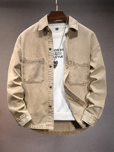 New casual men's coat 2025 spring trend handsome lapel all-matching micro loose men's denim shirt