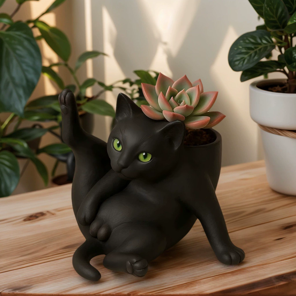 Кросс-бортной Fun Уход за животными Грааль кот planter интересный питомец кот посадка цветочный горшок смола статуя украшения