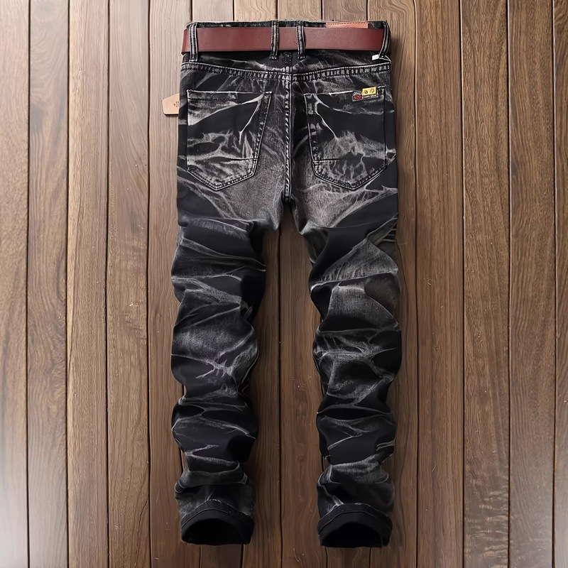 Men's Straight-Leg Slim-Fit Non-Stretch Denim Jeans with Intricate Detailing, North American Style Long Pants Men's Straight-Leg Slim-Fit Non-Stretch Denim Jeans with Intricate Detailing, North American Style Long Pants
