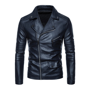 Autumn and winter 2023 Youth motorcycle PU leather jacket Korean slim-fit lapel jacket casual men's leather wholesale