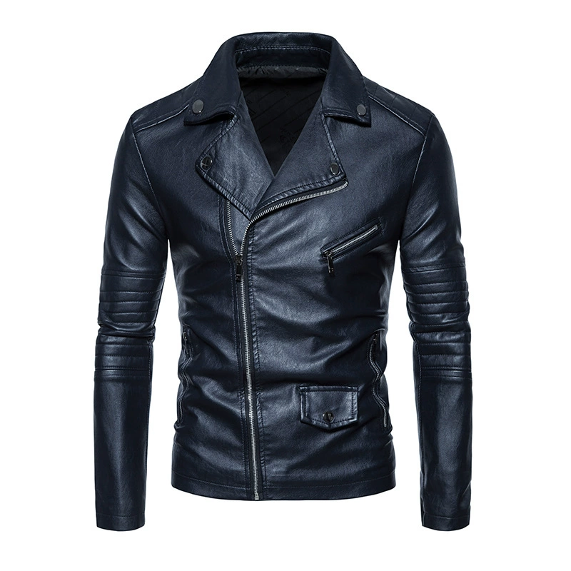Осень и зима 2023 Молодежная мотоциклетная куртка из искусственной кожи Корейская приталенная куртка с лацканами повседневная мужская кожаная оптовая продажа