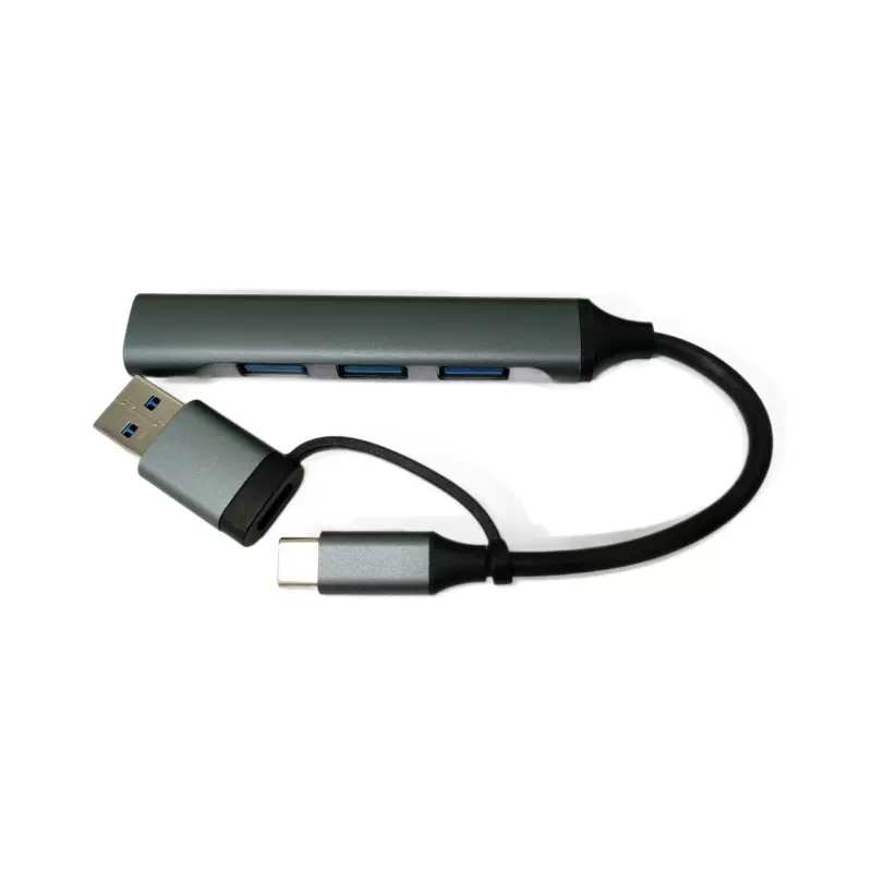HUB0019 C公转USB 一拖四HUB 扩展坞 黑线 灰壳+USB转接