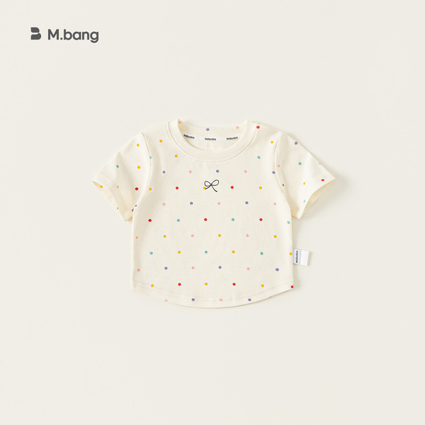 Yubao children's clothing children's Korean round neck top new summer girls polka dot bow printed short sleeve T-shirt