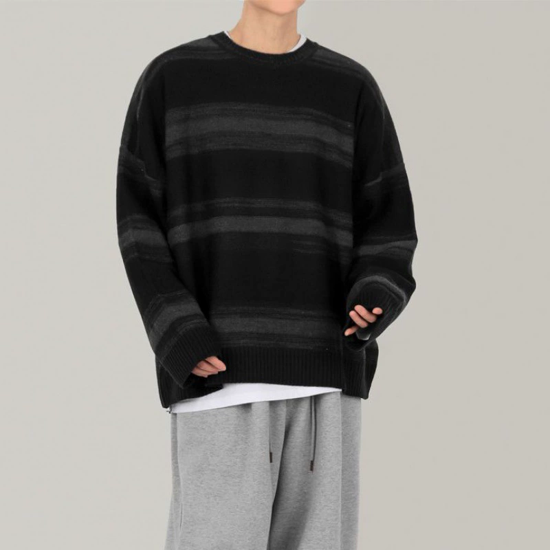 Пуловер MYQ в цветную полоску с контрастной отделкой, мужской свитер с круглым вырезом, Новинка осени и зимы, корейский Свободный нишевый дизайн